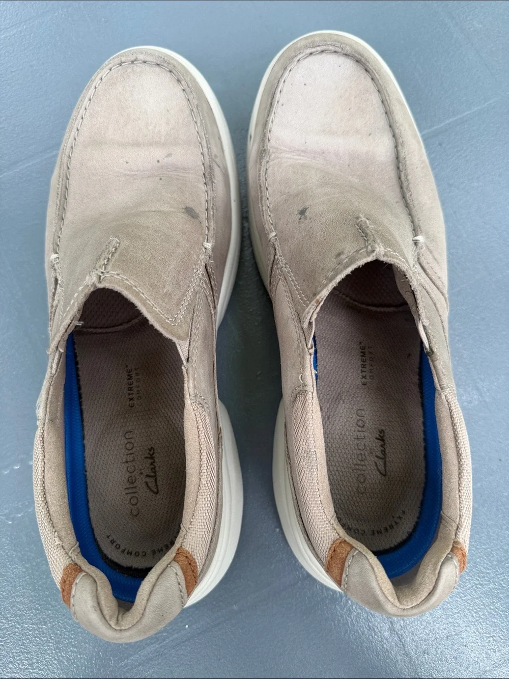 Clarks Men’s Taupe Slip-On Loafers with White Sole